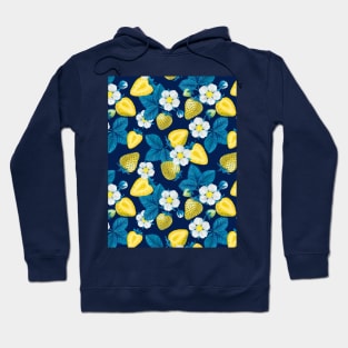 Yellow strawberries on dark blue Hoodie